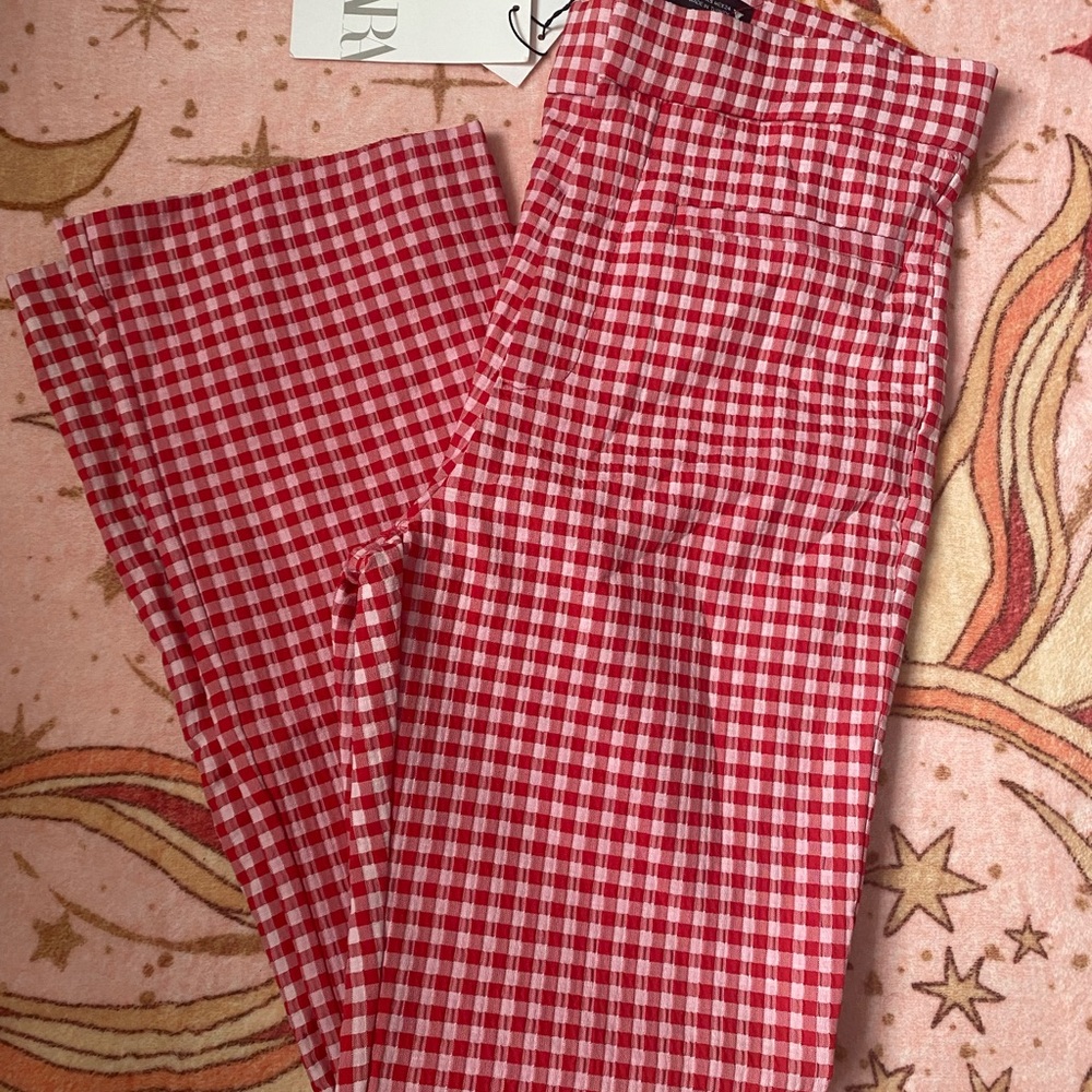 Red Gingham Slightly Flared Capri Pants